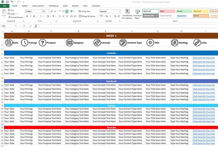 Get Content Calendar Template Excel PNG