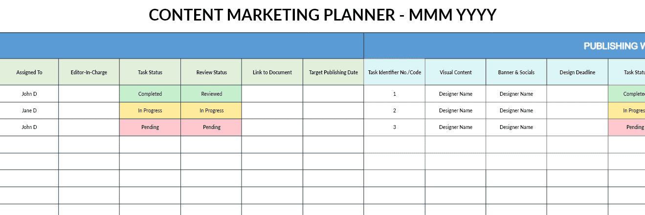 Content Matketing Planner Month & Year