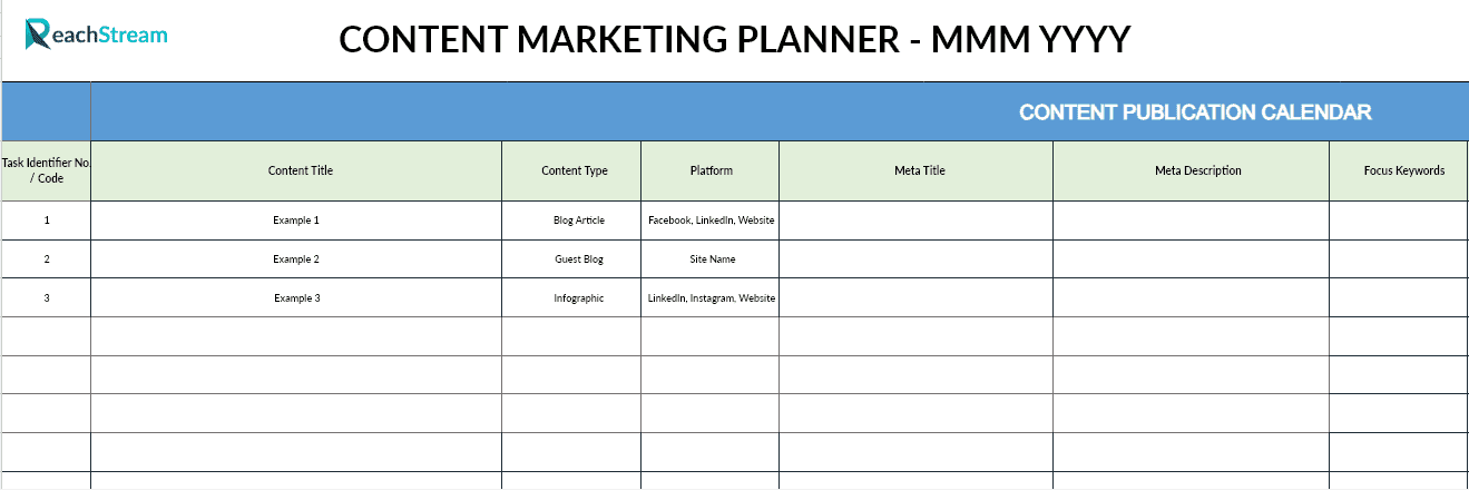 Content marketing planner year and month