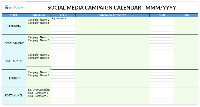 Social media campaign calendar