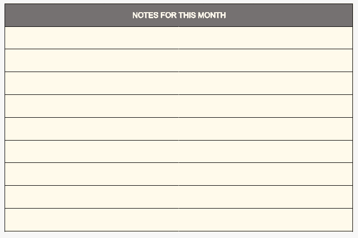 notes for the month
