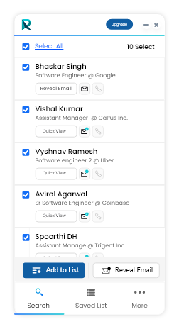 User selecting profiles or companies and adding them to a new or existing prospect list before saving.