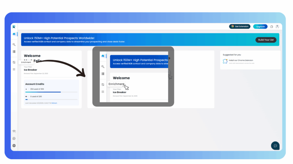 Step 1 - Log in to ReachStream and Select the Enrichment Section