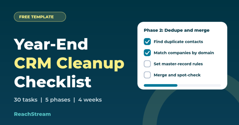 crm cleanup checklist template og Year-End CRM Cleanup Checklist cover showing a phase two checklist with a progress bar